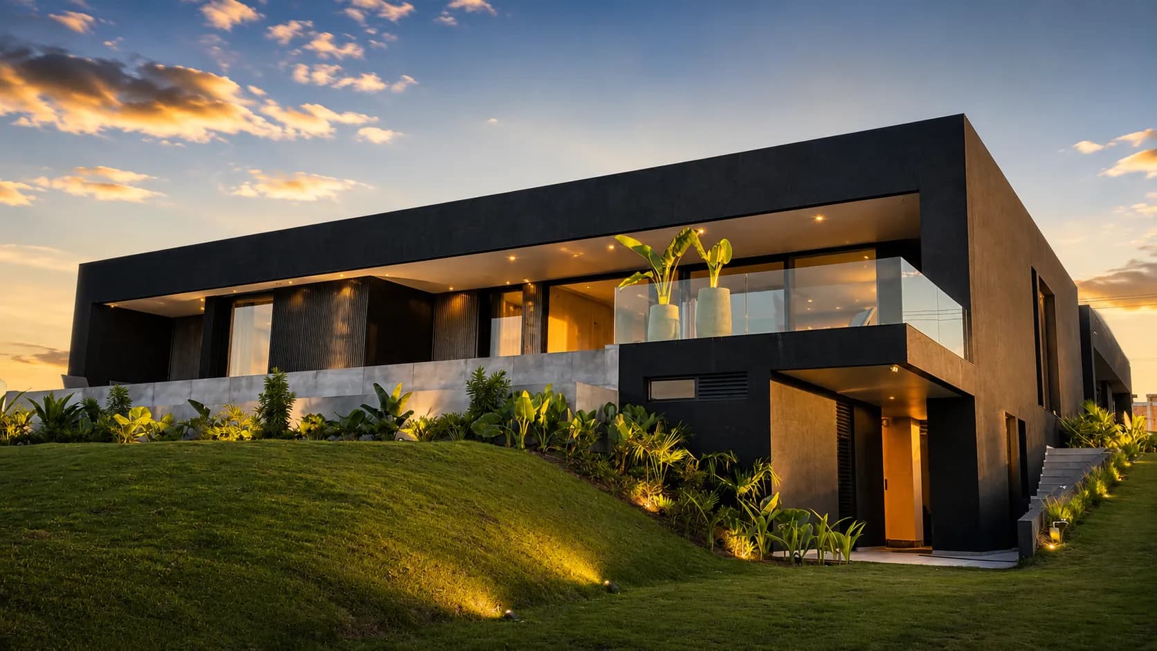 Fachada de una residencia contemporánea de lujo